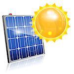 Green Energy Concept with Solar Panel and Sun, vector isolated on white background
