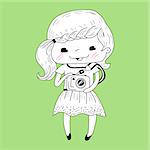 Girl with camera in doodle style.Vector illustration.