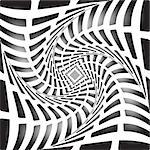 Design monochrome twirl movement illusion background. Abstract stripy torsion backdrop. Vector-art illustration