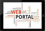 A word cloud of web portal related items