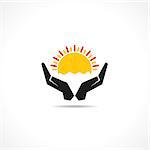 Hand protecting sun icon vector