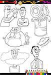 Coloring Book or Page Cartoon Illustration Set of Black and White Proverbs or Sayings for Children