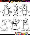 Coloring Book or Page Cartoon Illustration Set of Black and White Funny People Emotions or Expressions for Children