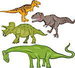 Cartoon Illustration of Dinosaurs Prehistoric Reptiles Characters Set