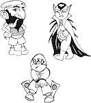 Cartoon characters. Black and white vector illustration in cartoon style.