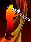 Trumpet Musician on Abstract Flame Background Original Illustration