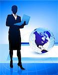 Businesswoman on Abstract Globe Background Original Illustration