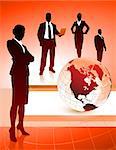 Business Team with Globe on Abstract Background Original Illustration