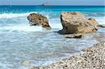 Beautiful summer Lefkada coast stony beach (Greece, Ionian Sea, )
