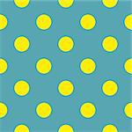 Seamless vector pattern or tile texture with neon yellow polka dots on bottle blue green background. For invitations, websites, desktop, baby shower card background, party, web design, art and scrapbooks.