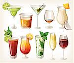 Collection of alcohol coctails and other drinks. Vector