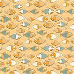 Vintage Brown Green Seamless Fish Pattern. Retro Vector Illustration of Sea Life