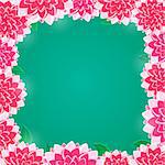 Pink Floral Frame with Shiny Flowers on Green Background. Vector Invitation Card