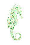 Abstract Seahorse made of green and orange balls on white background