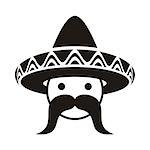 Black man face with sombrero and large moustache