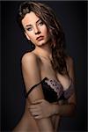 fashion model wearing a nice lace bra lingerie , looking in camera sensual with great hair style