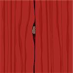 Cartoon of man peeking from behind red curtains