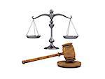 High resolution illustration of Gavel and scale isolated on white background