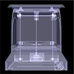 3d printer. X-ray render isolated on black background