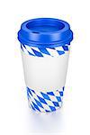 An image of a typical coffee to go cup with bavarian colors