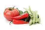 vegetables mix with tomatoes pepper and cucumbers, isolated on white