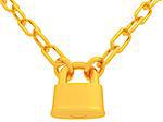 gold chains and padlock isolation on white background - 3d illustration