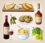 Set of traditional french drinks and appetizers. Vector
