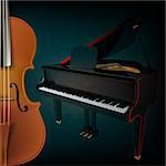 abstract music grunge dark background with violin and piano