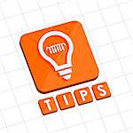 tips and bulb symbol - text with sign in flat design web icon, business support concept