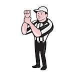 Illustration of an american football official referee with hand signaling illegal use of hands facing front on isolated background done in cartoon style.