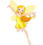 Illustration of a cute yellow fairy in flight