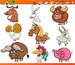 Cartoon Illustration Set of Cute Farm Animals Characters
