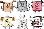Cartoon Illustration of Funny Square Animals and Pets Characters