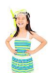 happy asian little girl wearing swimsuit