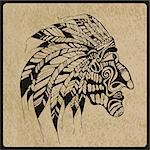 Vector hand drawn Tattoo, Native American Indian chief, rough paper texture