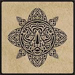 vector sun with tiger face in the centre on rough paper texture,  tattoo sketch, Polynesian tattoo style