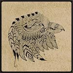 vector tattoo black  hand drawn, highly detailed eagle head, native american style, rough paper, texture