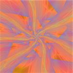 A digital abstract fractal image with spiral arms into a spiral boulder design in orange, pink and violet.