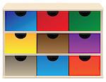 Box organizer for small parts with colored drawers. Vector illustration.