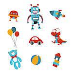 Funny toy icons in primary color