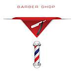 Symbols hairdresser old style razor and Barber shop pole. Vector illustration.