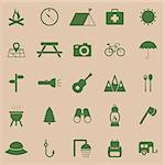 Camping color icons on brown background, stock vector