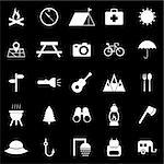 Camping icons on black background, stock vector