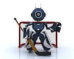 3D Render of an Android playing ice hockey