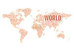 hello world, typographic world map, travelling, vector illustration