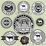 vector set of labels with cow and beef