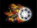 Car wheel in the colored smoke. Sport concept