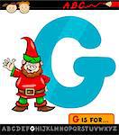Cartoon Illustration of Capital Letter G from Alphabet with Gnome for Children Education