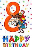 Cartoon Illustration of the Eighth Birthday Anniversary Design for Boys