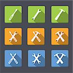 Screwdriver, wrench and hammer, flat design, tools icons set, vector eps10 illustration